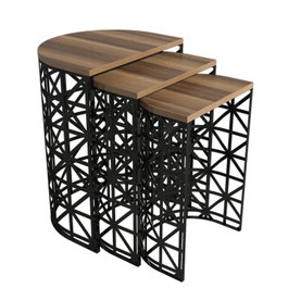 Hanah Home Stil Metal Ferforje - Juego de 3 mesas nido Nogal y Negro